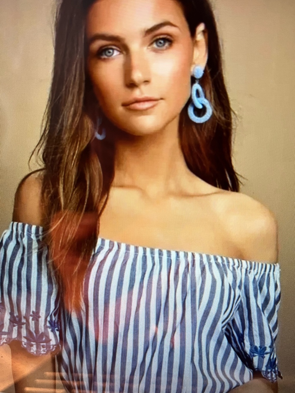 Lulus Braxtyn Blue Stripe Off the shoulder Crop Top Sz XS
